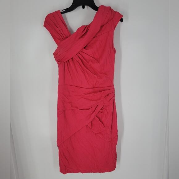 Tadashi Shoji Pink Red Draped Off Shoulder Strap Sheath Mini Dress 10 - Picture 1 of 9